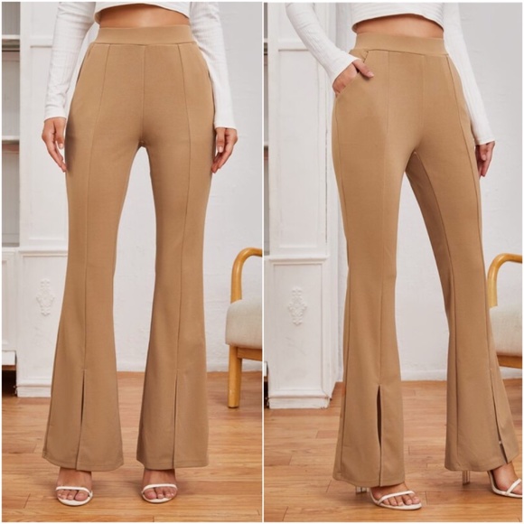 Bellanblue Pants - Camel Slit hem flared bootcut dress pants work